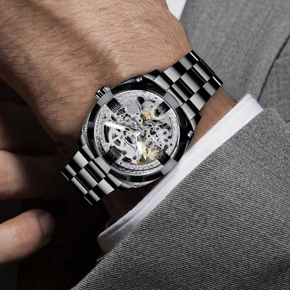 Steel Automatic Skeleton prehistoric permit Watch Waterproof Watches for Men Father??s Day Gift Tiong Mechanical Men's Watch Stainless 