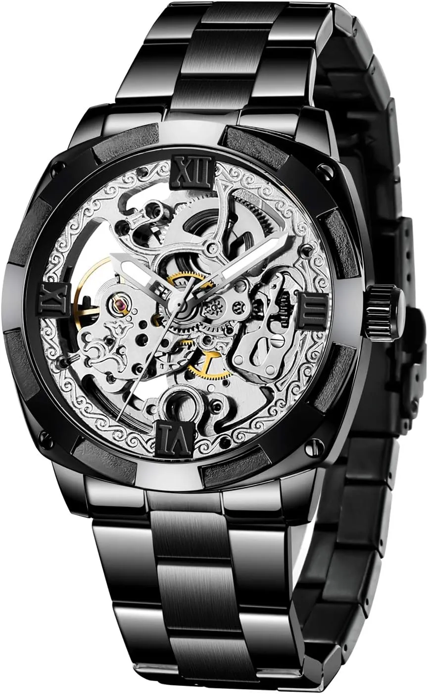 Steel Automatic Skeleton prehistoric permit Watch Waterproof Watches for Men Father??s Day Gift Tiong Mechanical Men's Watch Stainless 