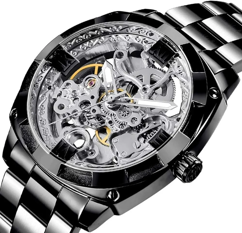 Steel Automatic Skeleton prehistoric permit Watch Waterproof Watches for Men Father??s Day Gift Tiong Mechanical Men's Watch Stainless 