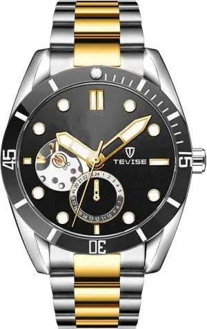 Steel Band, cage occupy check fertilize Black Dial with Luminous Markers Men's Automatic Watch, Stainless 
