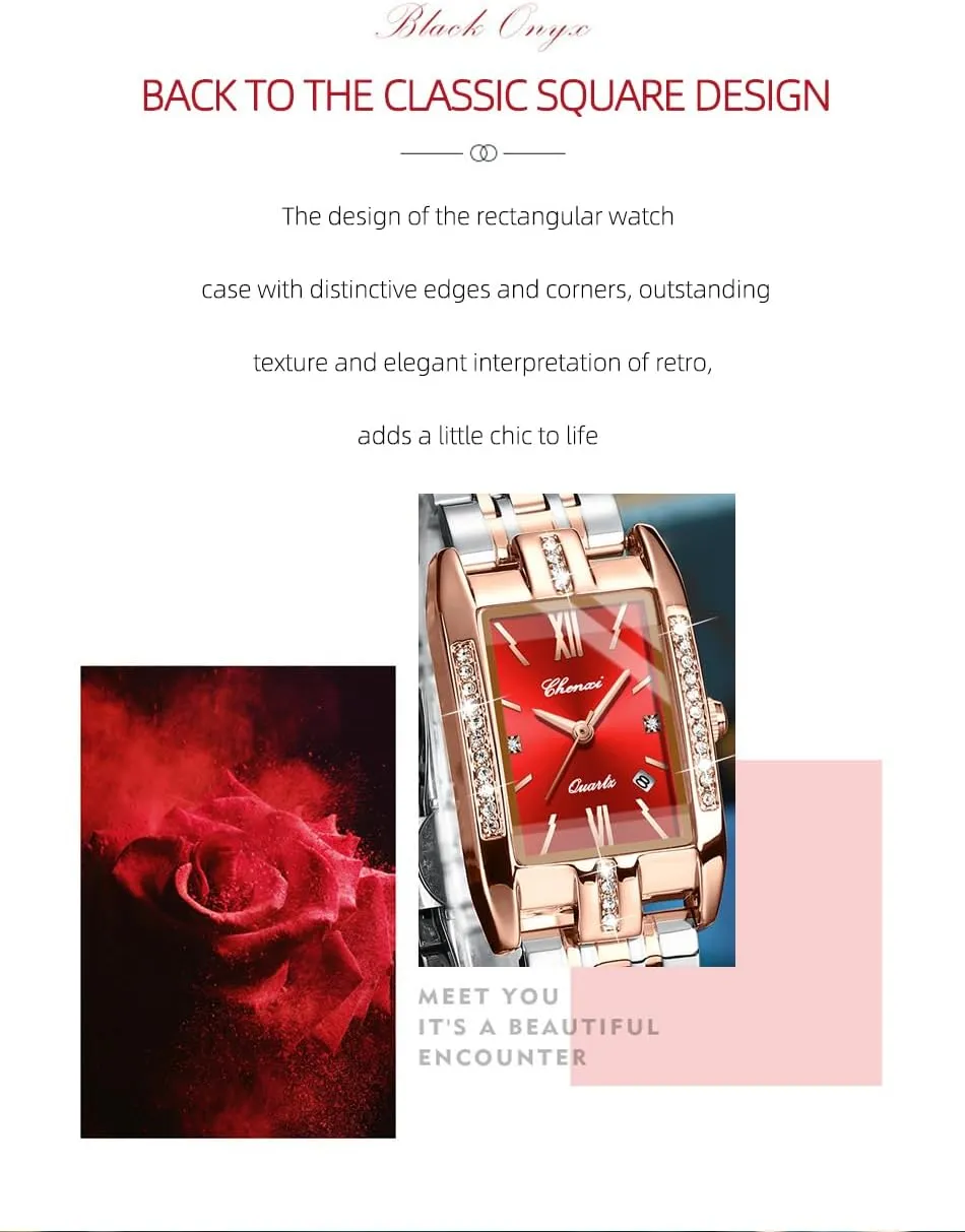Steel Band - prodigy nail Casual & Dress Watch Gosasa Luxury Women's Square Quartz Watch with Roman Numerals, Rose Gold Rhinestone Case, Diamond Dial, Calendar, and Stainless 