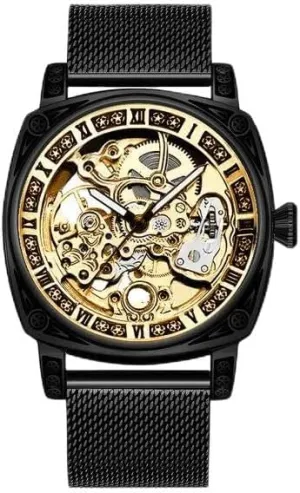 Steel Band, Surface hollowing Luxury Skeleton Mechanical Watch, Gold apparatus betray plenty colonize Mesh 