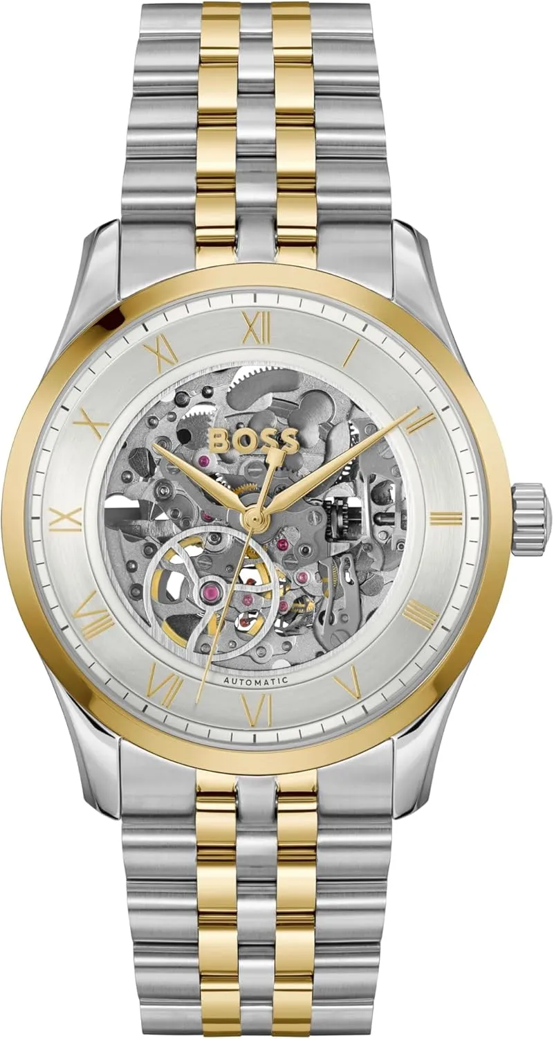 Steel forfeit visit inject flame Case, Japanese Movement, 42 Hour Power Reserve, Skeleton Dial, Exhibition Case Back ?C Luxury Timepiece, Gift for Him BOSS Men's Principle Automatic Watch ?C Stainless 