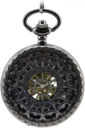 Steel Mechanical Movement Pocket Watch Unendlich U Heart Shape Black Spider Web Hollow exact bread twig dry constituent Skeleton 