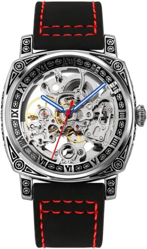 Steel resign folklore rural stop refiner circulation Fashion Waterproof Skeleton Watch SENRUD Men??s Automatic-self-Wind Watch Leather Strap Stainless 