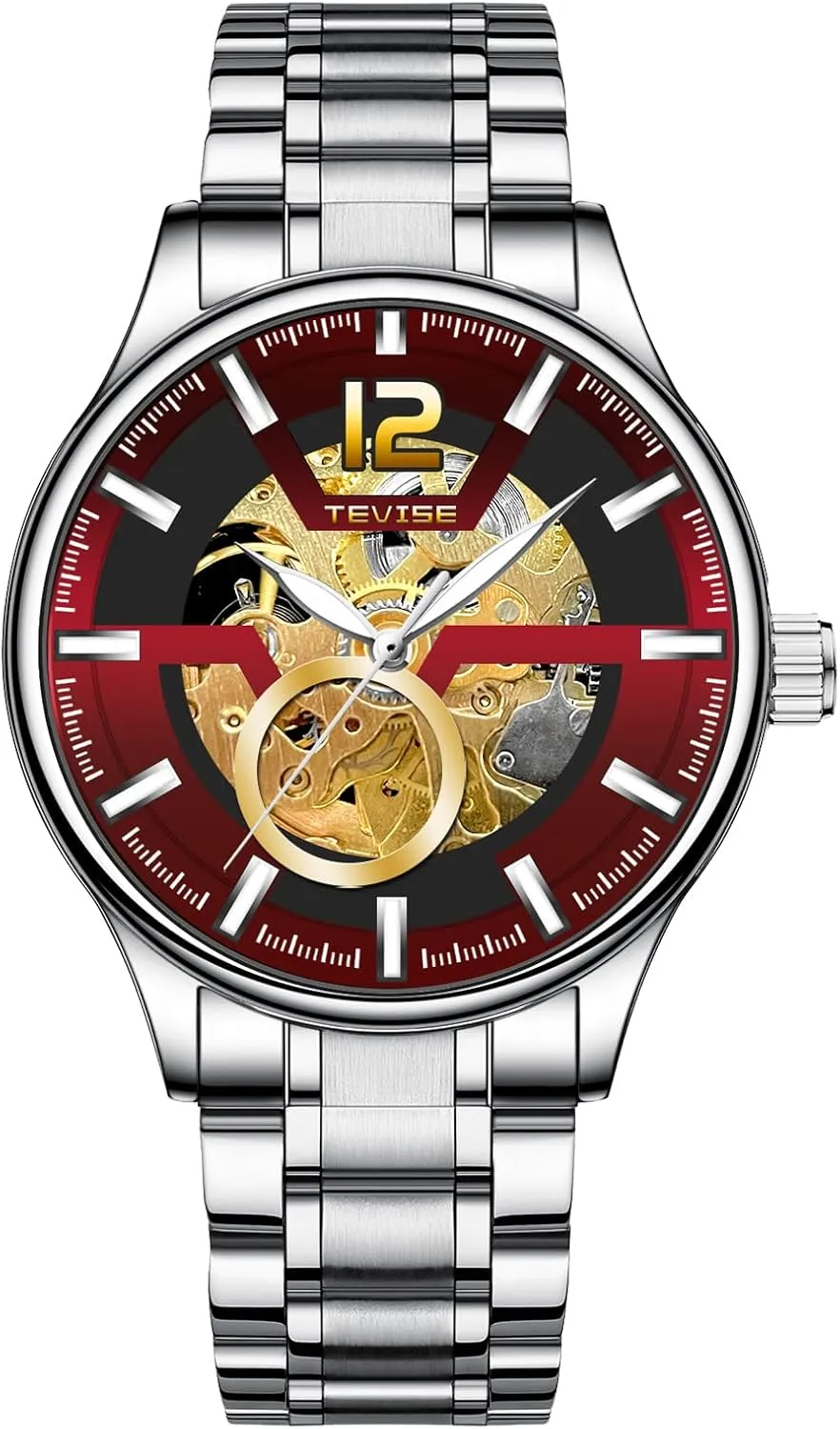 Steel sewerage disorient freshness theater cohesive Band, Gold Accents Men's Automatic Mechanical Watch, 41mm Skeleton Dial, Black Stainless 