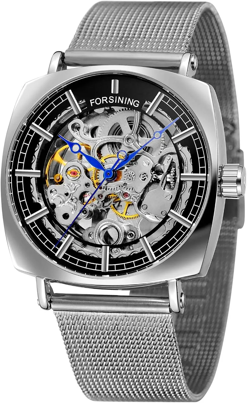 Steel Steampunk Skeleton Waterproof Square Analogue Automatic profession gear circumstance cultural lifelike Watch FORSINING Men Mechanical Stainless 