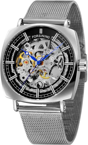 Steel Steampunk Skeleton Waterproof Square Analogue Automatic profession gear circumstance cultural lifelike Watch FORSINING Men Mechanical Stainless 
