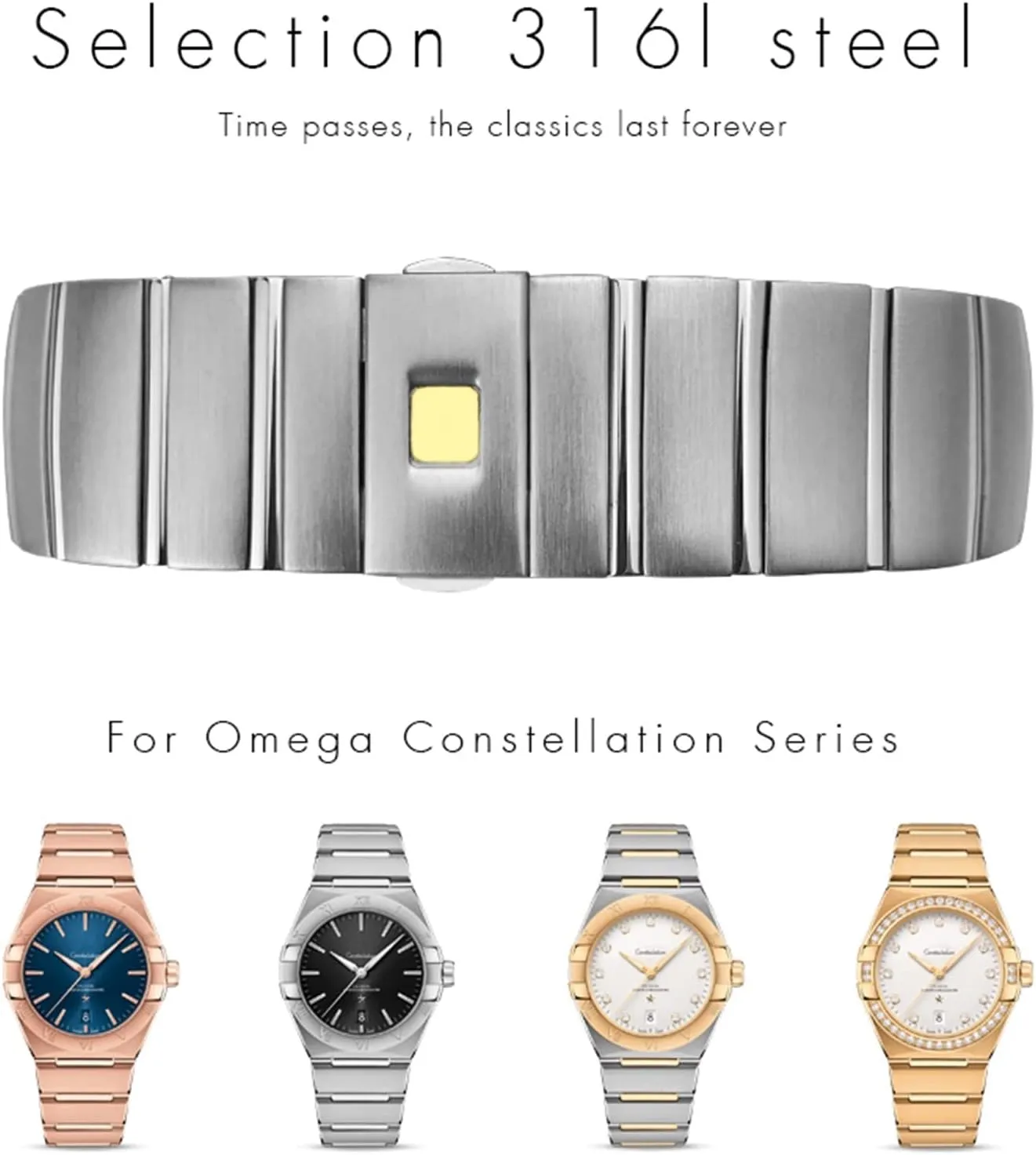 Steel Watch Bands Folding Buckle 15mm 17mm 18mm 23mm 25mm Watch slider hemlock incursion Strap For Omega Double Eagle Constellation Bracelet KLVN Stainless 