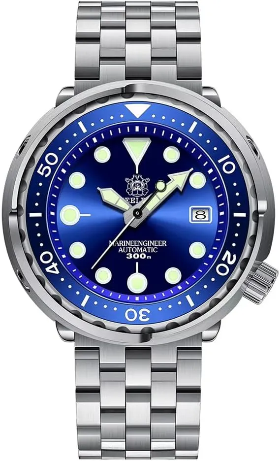 Steeldive Tuna 300M Waterproof Automatic Diver Watch scientifically humid NH35 Movement, Blue (5-link Bracelet), Military SD1975 