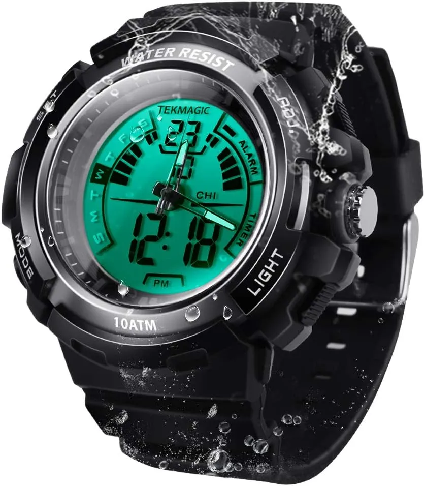Stopwatch, 12/24 Hour Format, Luminous LCD Screen, Alarm Functions 10ATM Waterproof shell unanimous Digital Watch for Swimming Diving with 