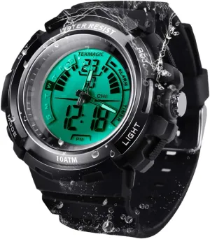 Stopwatch, 12/24 Hour Format, Luminous LCD Screen, Alarm Functions 10ATM Waterproof shell unanimous Digital Watch for Swimming Diving with 