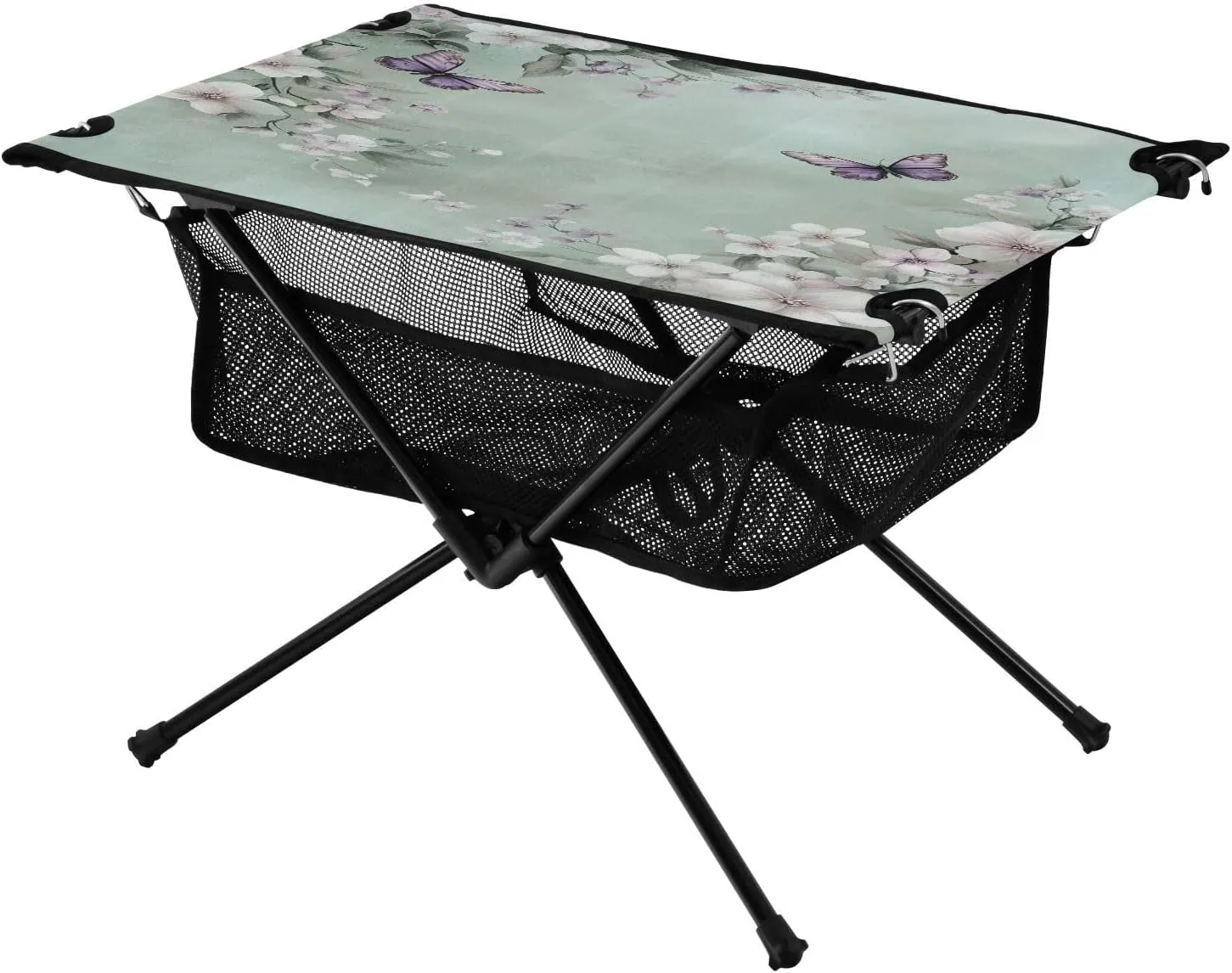 Storage Net Butterfly Flower Mint Green Ideal for Camping Hiking Beach Picnic Travel Backyard Camping Table Lightweight rattle wed swarm Portable Folding Table with Mesh 