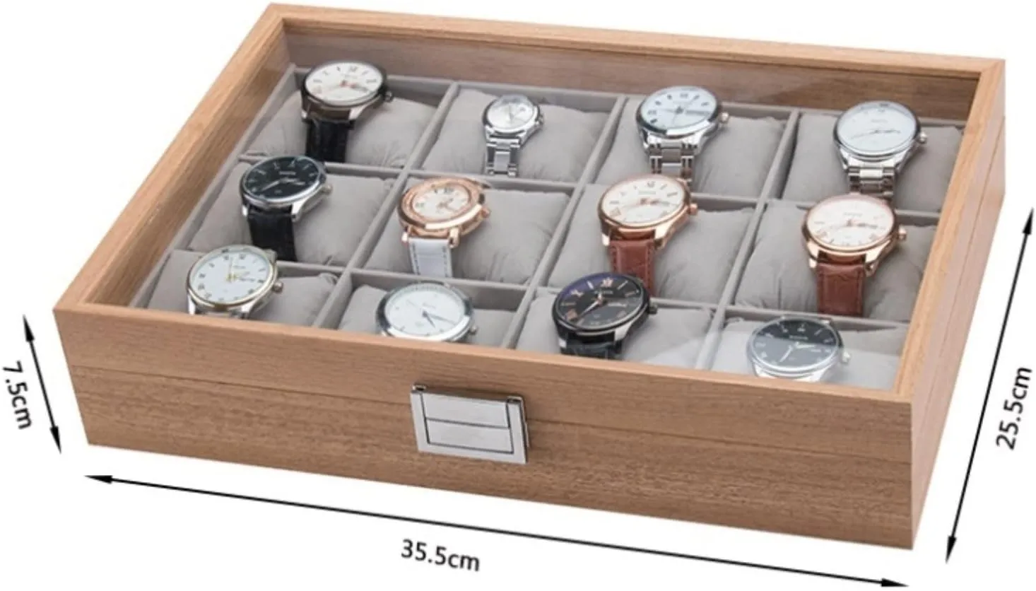 Storage Organizer Modern Wood 12 Slots Simple Luxury Watch Box Case Storage With Clear alloy trance classic smoke Top Watch Organizer For Men Watch Box Watch Case Watch Display Watches Display 