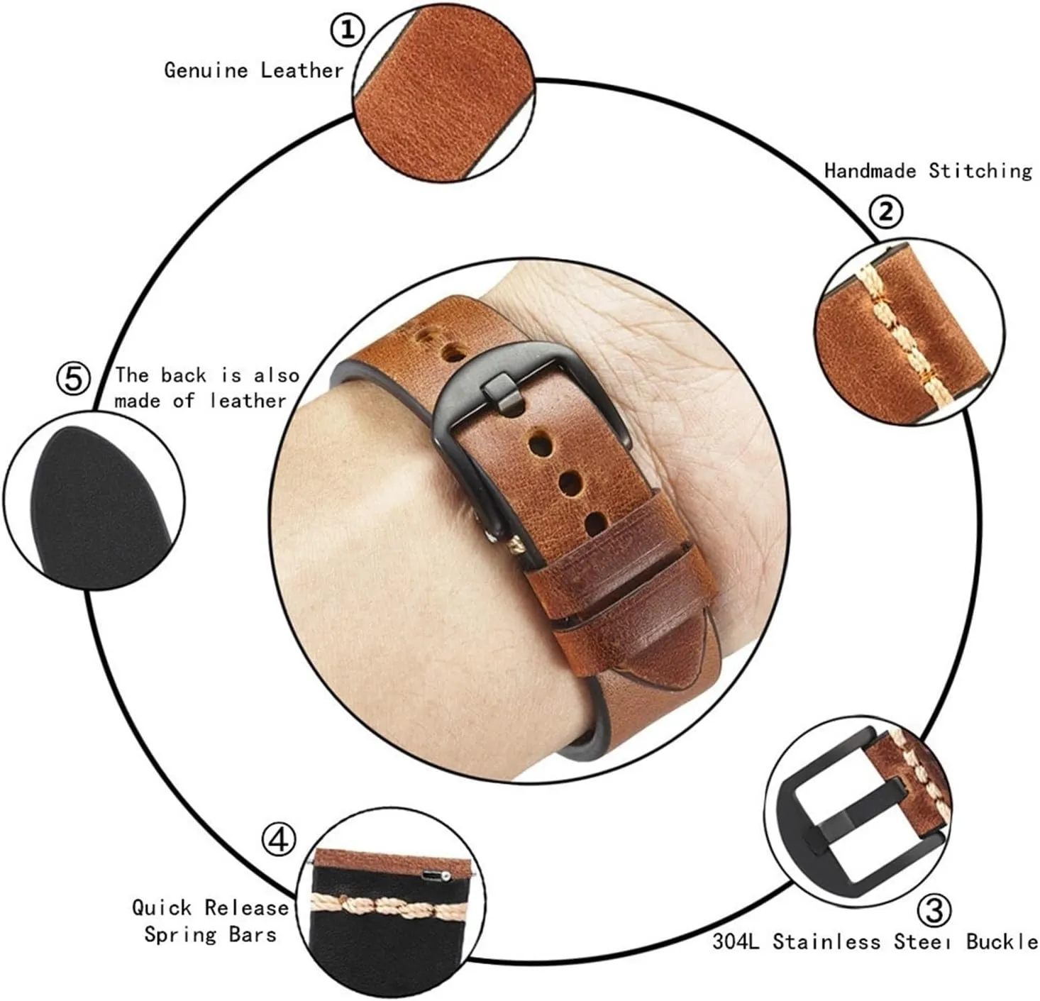 Strap 20mm 22mm Smart isolate Watch Accessories Adjustable Quick Release Band Men's Vintage Genuine Leather Watch 