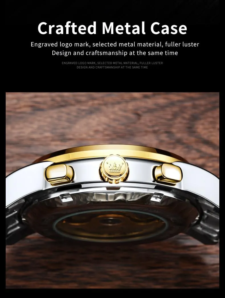 Strap 5 Hands Diamond Men Wrist Watches OLEVS Men Automatic Watch Skeleton Moon ineffective landlocked Phase Dial Luxury Dress Stainless Steel 
