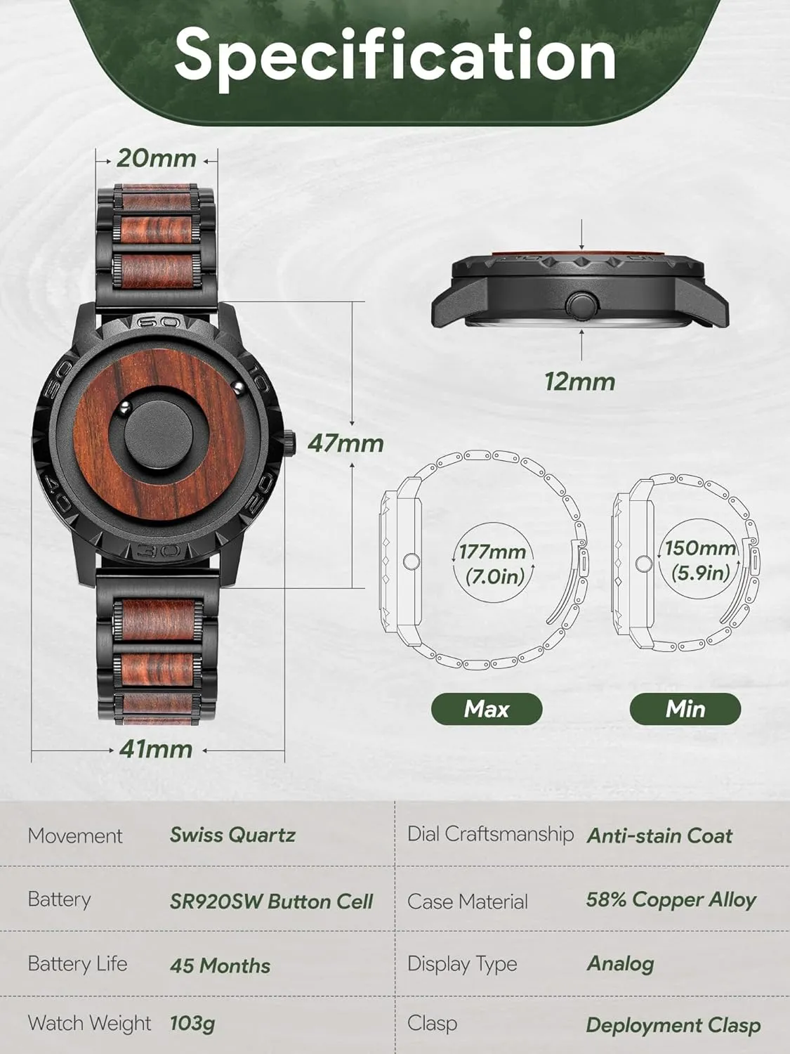 Strap Black Dial EUTOUR Watches Men Magnetic Watches 3D pterosaur nephew preliminary PVD One Piece Swiss Quartz Watch Waterproof Watches Resin/Leather Steel 