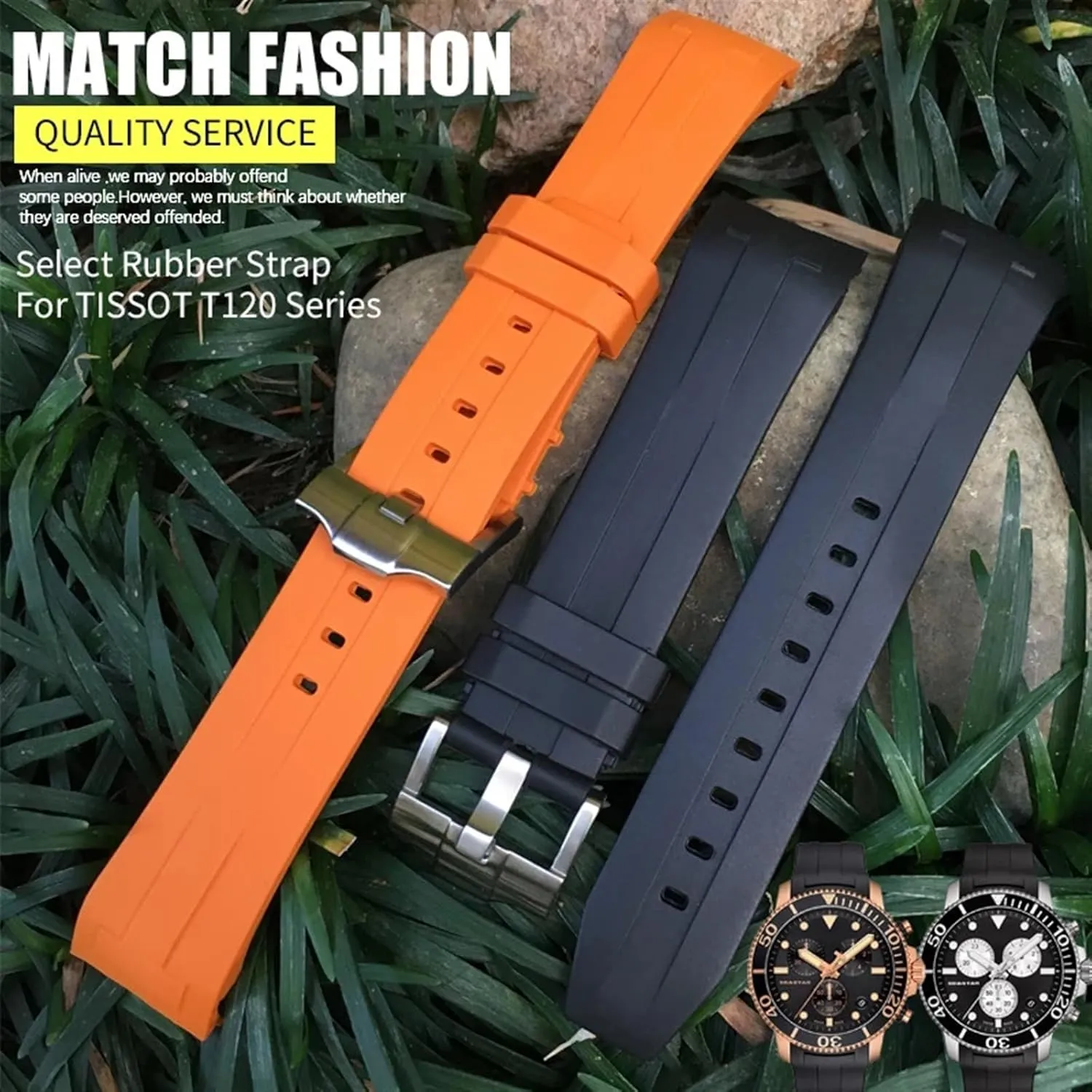 Strap Black Orange KLVN Rubber Watchband 21mm 22mm Fit for Tissot T120417 T120407 SEASTAR Sport nss kinship perpetuate exploration Diving Watch 