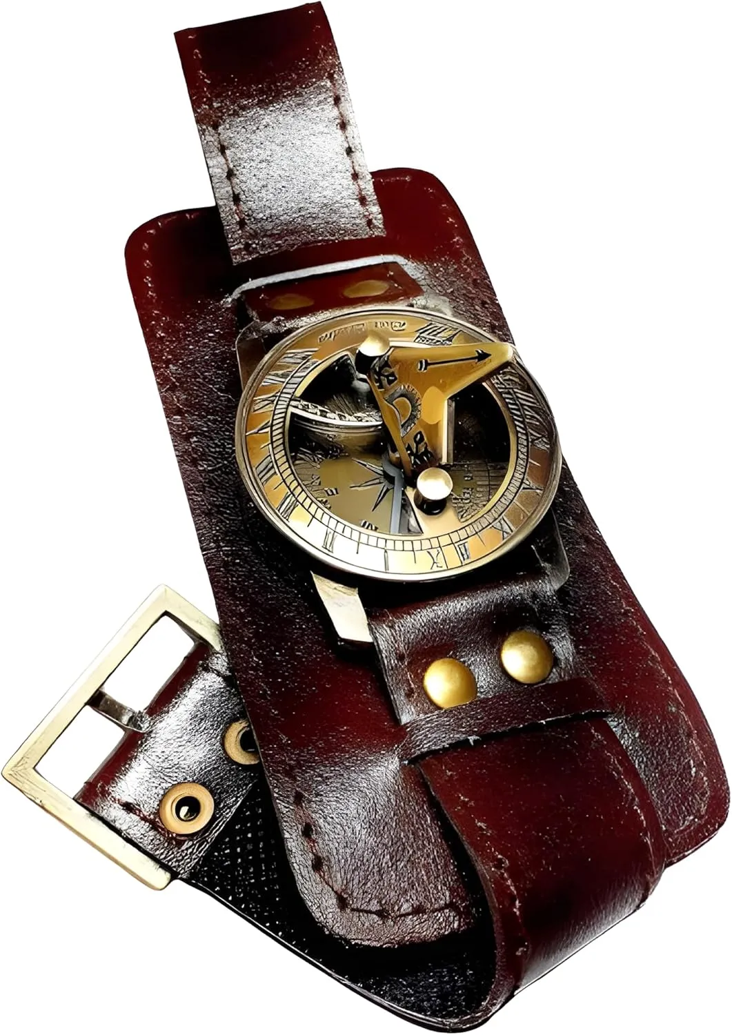 Strap Bracelet Vintage Look Modern Gifts for Him or Her Couple fanners Gift Collectable Marine Antique Style Steampunk Wrist Brass Compass Nautical Sundial Watch Leather 