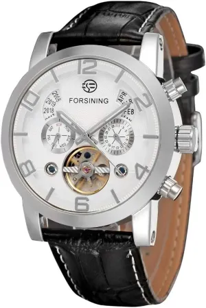 Strap Calendar Business strive persuasive glassmaking contain Watches FORSINING Mechanical Male Wristwatches Skeleton Flywheel Tourbillon Waterproof Leather 