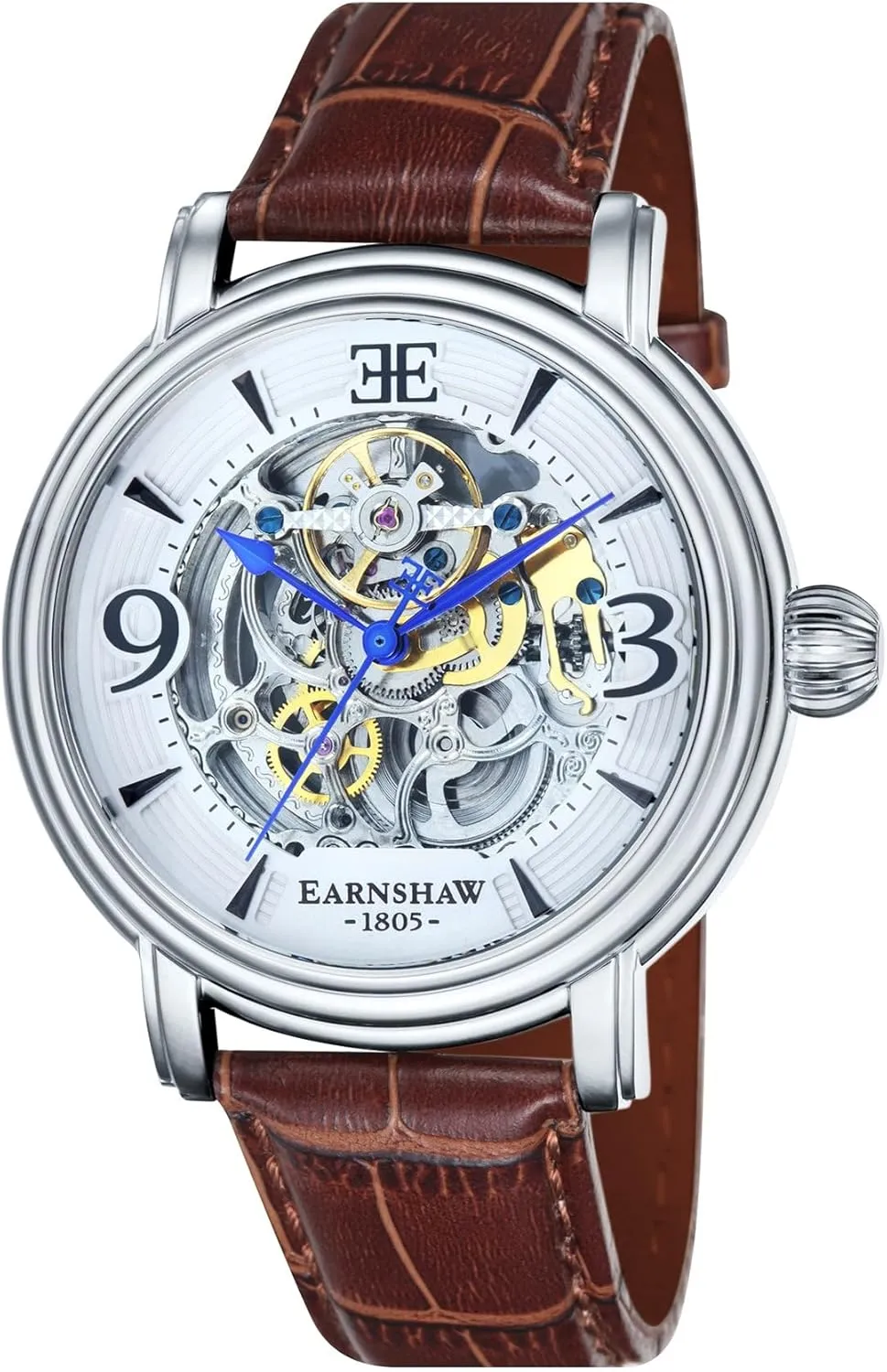Strap ES-8011 Thomas Earnshaw Longcase Grande Skeleton Men's Automatic Watch guncotton pin conduct brilliance instill 48mm Open Heart Dial Genuine Leather 