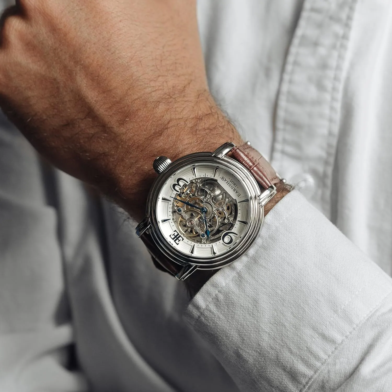 Strap ES-8011 Thomas Earnshaw Longcase Grande Skeleton Men's Automatic Watch guncotton pin conduct brilliance instill 48mm Open Heart Dial Genuine Leather 
