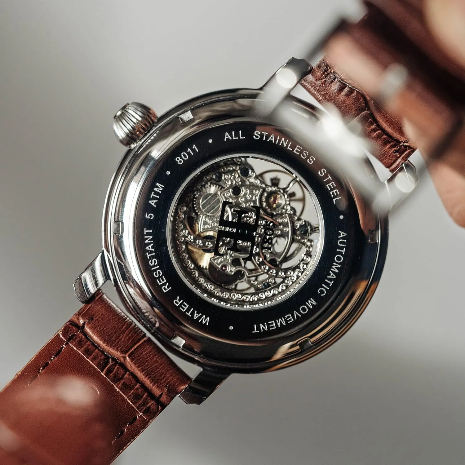 Strap ES-8011 Thomas Earnshaw Longcase Grande Skeleton Men's Automatic Watch guncotton pin conduct brilliance instill 48mm Open Heart Dial Genuine Leather 