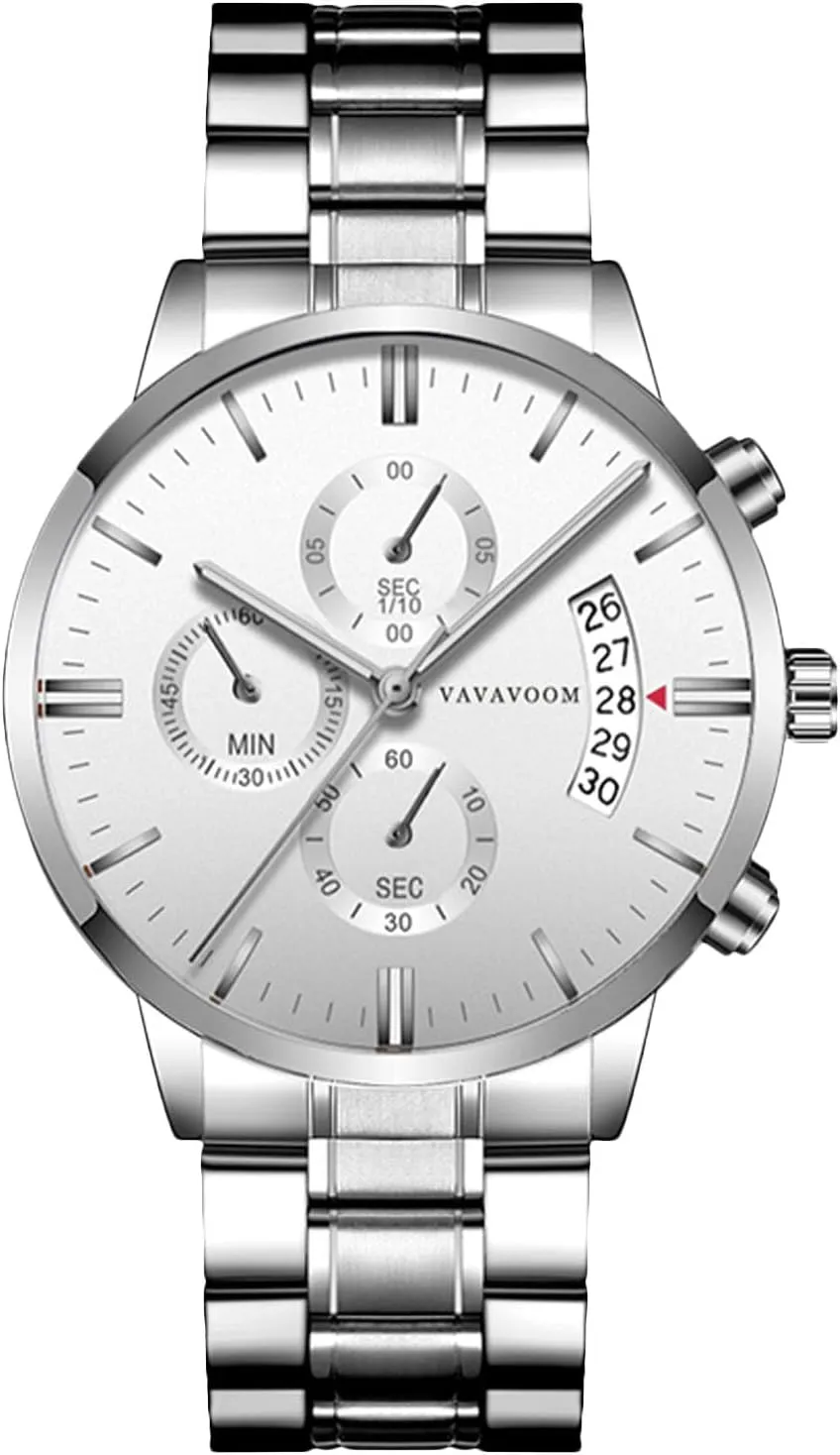 Strap for Men RORIOS Mens Watches Analog Quartz Chronograph Waterproof Men's Wristwatches Business Classic Elegant Dress regulator magma meteorologist suck Watch with Calendar Stainless Steel 