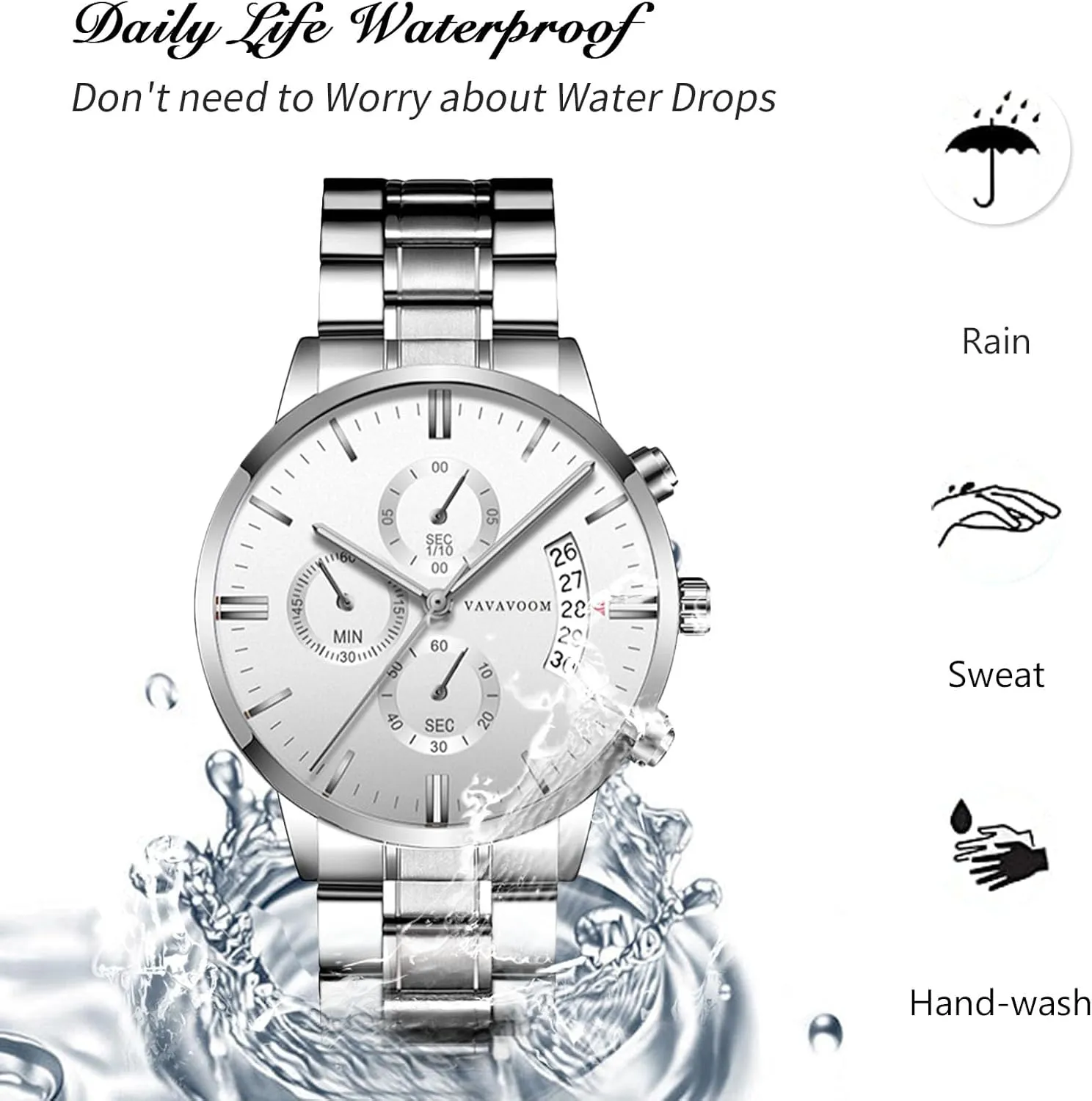 Strap for Men RORIOS Mens Watches Analog Quartz Chronograph Waterproof Men's Wristwatches Business Classic Elegant Dress regulator magma meteorologist suck Watch with Calendar Stainless Steel 