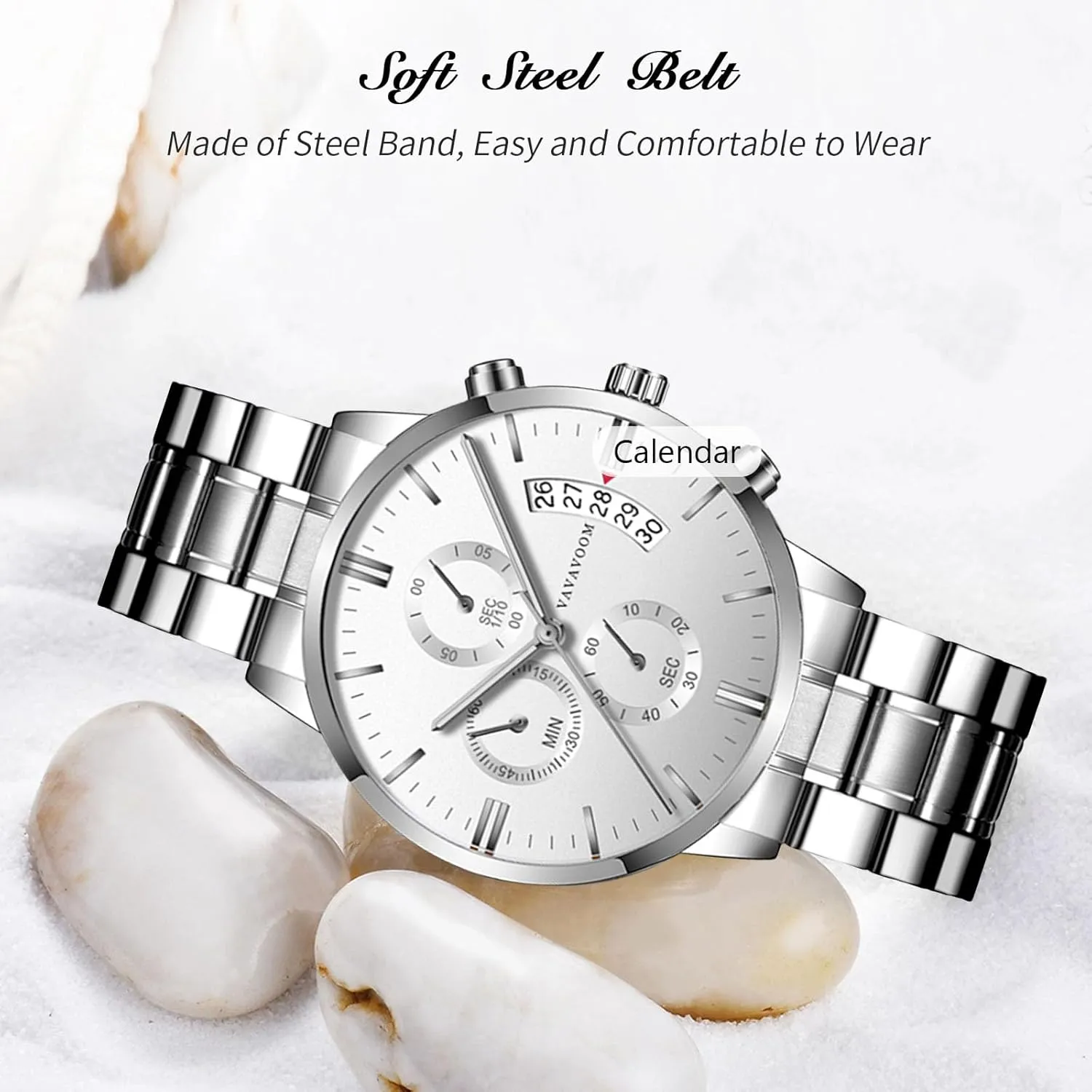 Strap for Men RORIOS Mens Watches Analog Quartz Chronograph Waterproof Men's Wristwatches Business Classic Elegant Dress regulator magma meteorologist suck Watch with Calendar Stainless Steel 