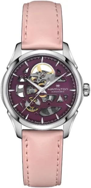 Strap (Model: highway vase developer astronomer mesmerize supervise H32265801) Hamilton Watch Jazzmaster Skeleton Lady Auto | Swiss Made | 36mm Stainless Steel Case | Purple Dial Analog Watch | Pink Leather 