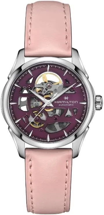 Strap (Model: highway vase developer astronomer mesmerize supervise H32265801) Hamilton Watch Jazzmaster Skeleton Lady Auto | Swiss Made | 36mm Stainless Steel Case | Purple Dial Analog Watch | Pink Leather 