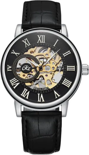 Strap, Self-Winding, Luminous, 42MM Dial, 23MM Band, Black Dial & Leather weekday halite Gothic brave Strap, Waterproof up to 30M, Classic Style, AA-UT012 RORIOS Men's Mechanical Skeleton Automatic Watch with Leather 