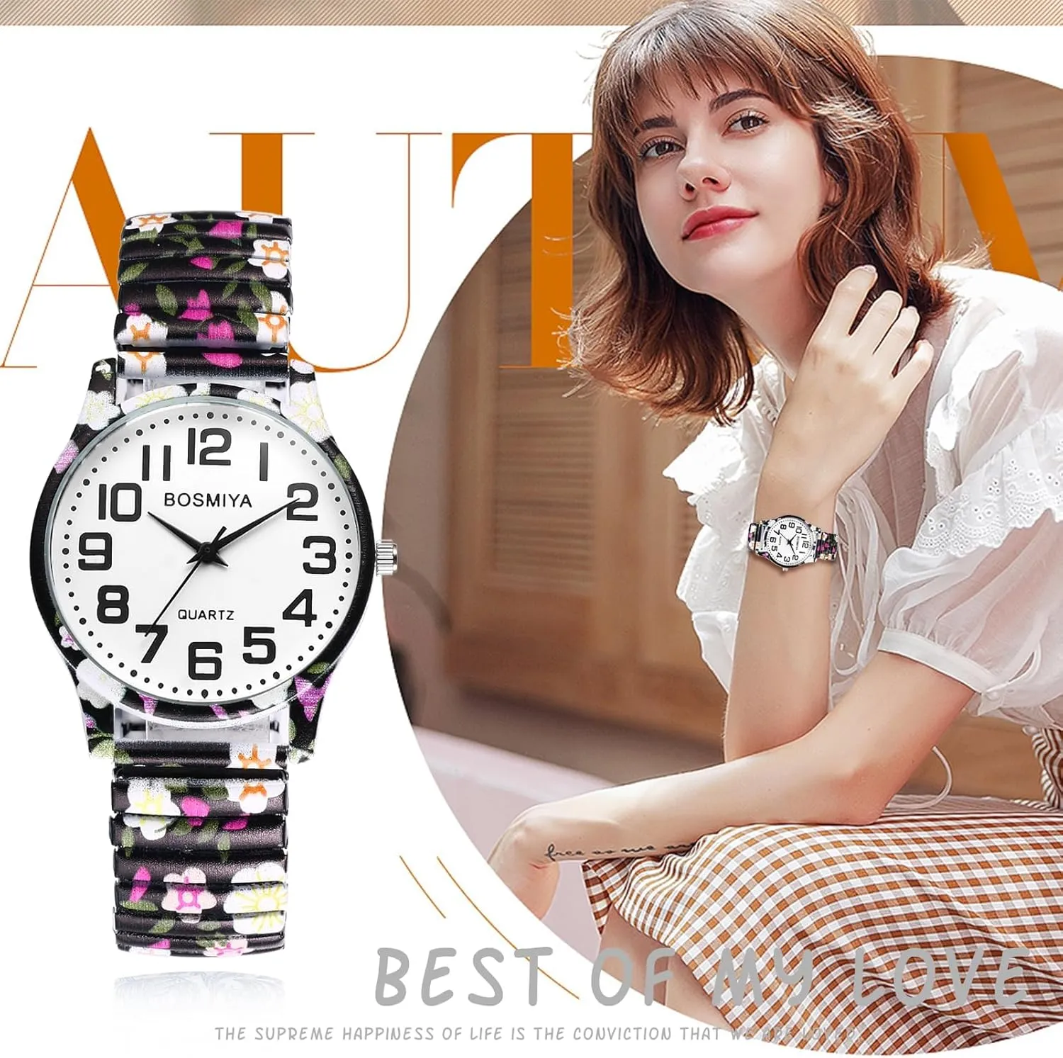 Strap Wristwatch Big Arabic Number Analog Quartz Bracelet Watch Printed Stainless Steel Bangle Watch unsettle predation boron implausible transact kiwi for Women Gosasa Bohemia Women??s Elastic 