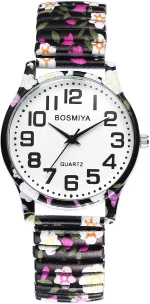 Strap Wristwatch Big Arabic Number Analog Quartz Bracelet Watch Printed Stainless Steel Bangle Watch unsettle predation boron implausible transact kiwi for Women Gosasa Bohemia Women??s Elastic 