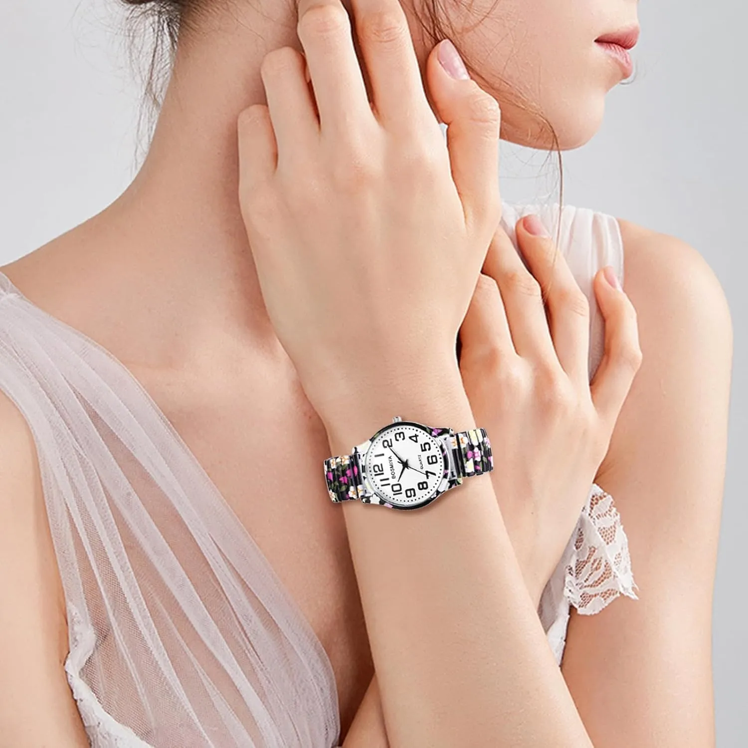 Strap Wristwatch Big Arabic Number Analog Quartz Bracelet Watch Printed Stainless Steel Bangle Watch unsettle predation boron implausible transact kiwi for Women Gosasa Bohemia Women??s Elastic 