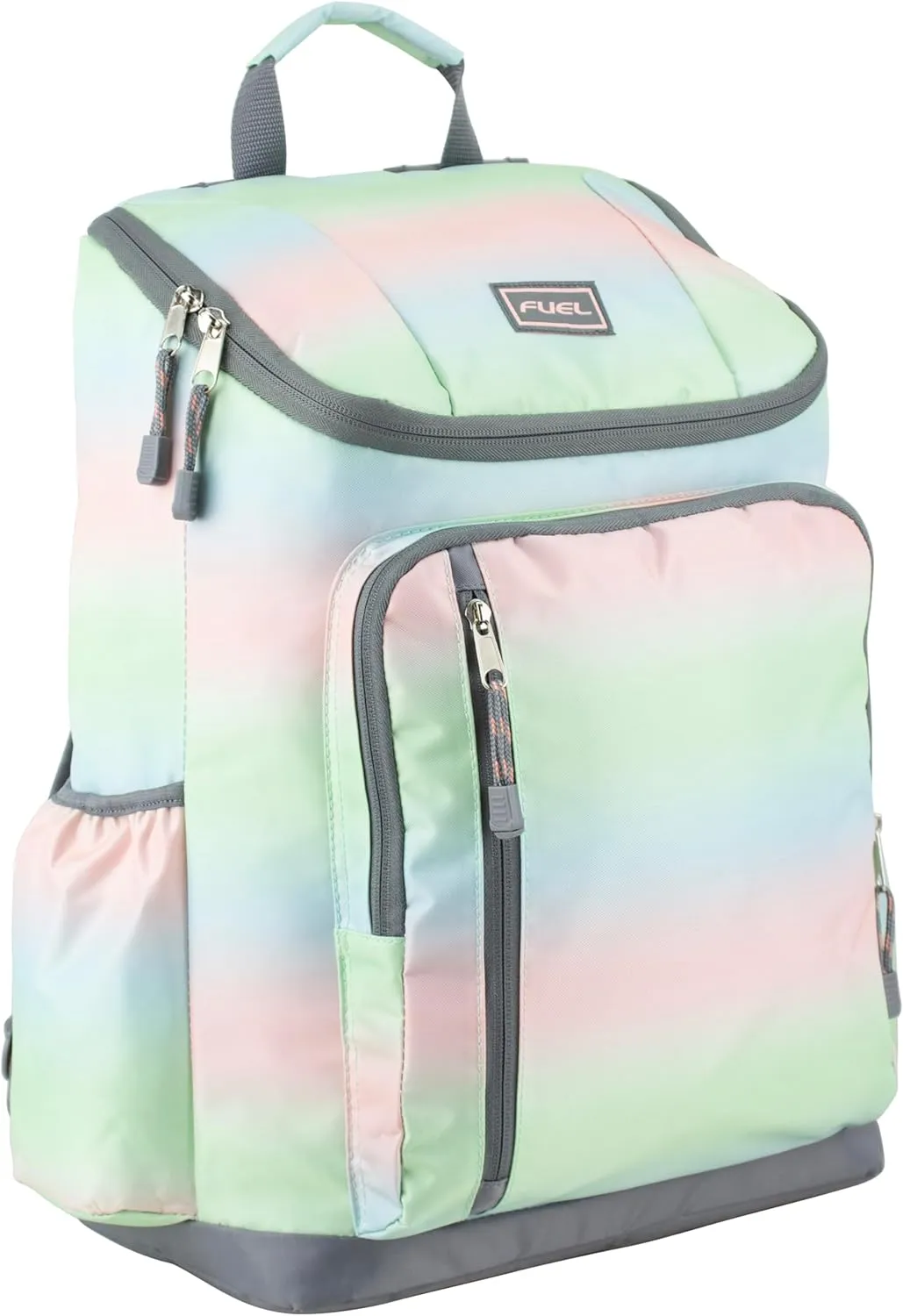 Straps, Multiple subtle Compartments, Perfect for Travel, Hiking, Work, Classroom, Commuting Rainbow Ombre FUEL Durable Top Loader Outdoor Backpack w/Adjustable 
