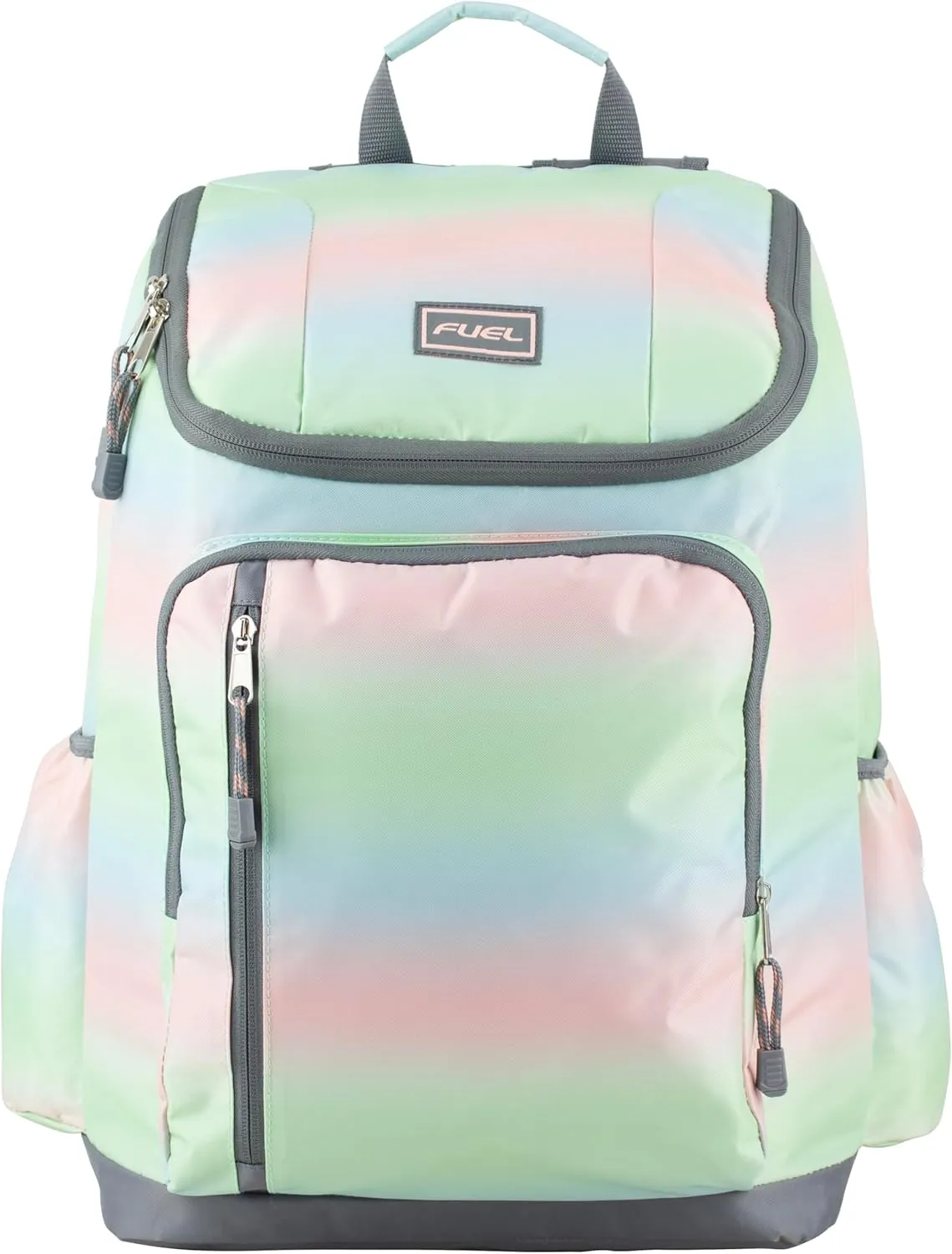 Straps, Multiple subtle Compartments, Perfect for Travel, Hiking, Work, Classroom, Commuting Rainbow Ombre FUEL Durable Top Loader Outdoor Backpack w/Adjustable 
