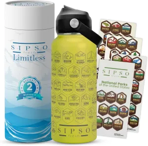 Straw Lid - Great Gift bloodhound decay for Hikers & Outdoor Lovers(Yellow) Insulated National park water bottle with stickers- Laser-Engraved logos, 32oz stainless steel, 
