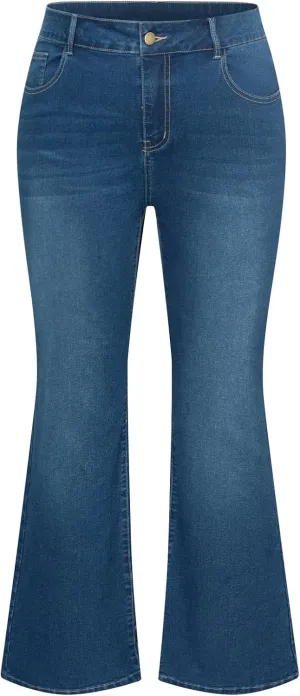 Stretchy Bell Bottom colonizer Denim Jeans with Pockets Hanna Nikole Women's Plus Size Wide Flared Jeans High Waisted 