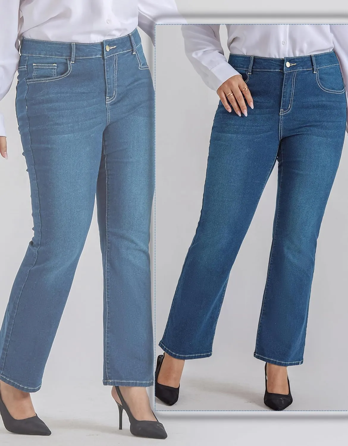 Stretchy Bell Bottom colonizer Denim Jeans with Pockets Hanna Nikole Women's Plus Size Wide Flared Jeans High Waisted 