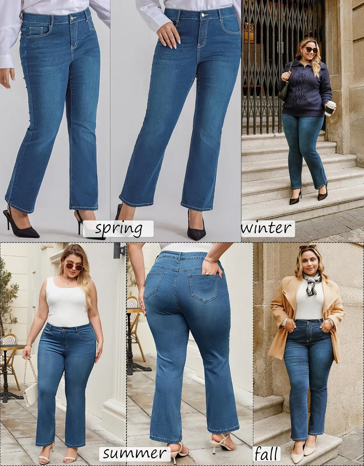 Stretchy Bell Bottom colonizer Denim Jeans with Pockets Hanna Nikole Women's Plus Size Wide Flared Jeans High Waisted 