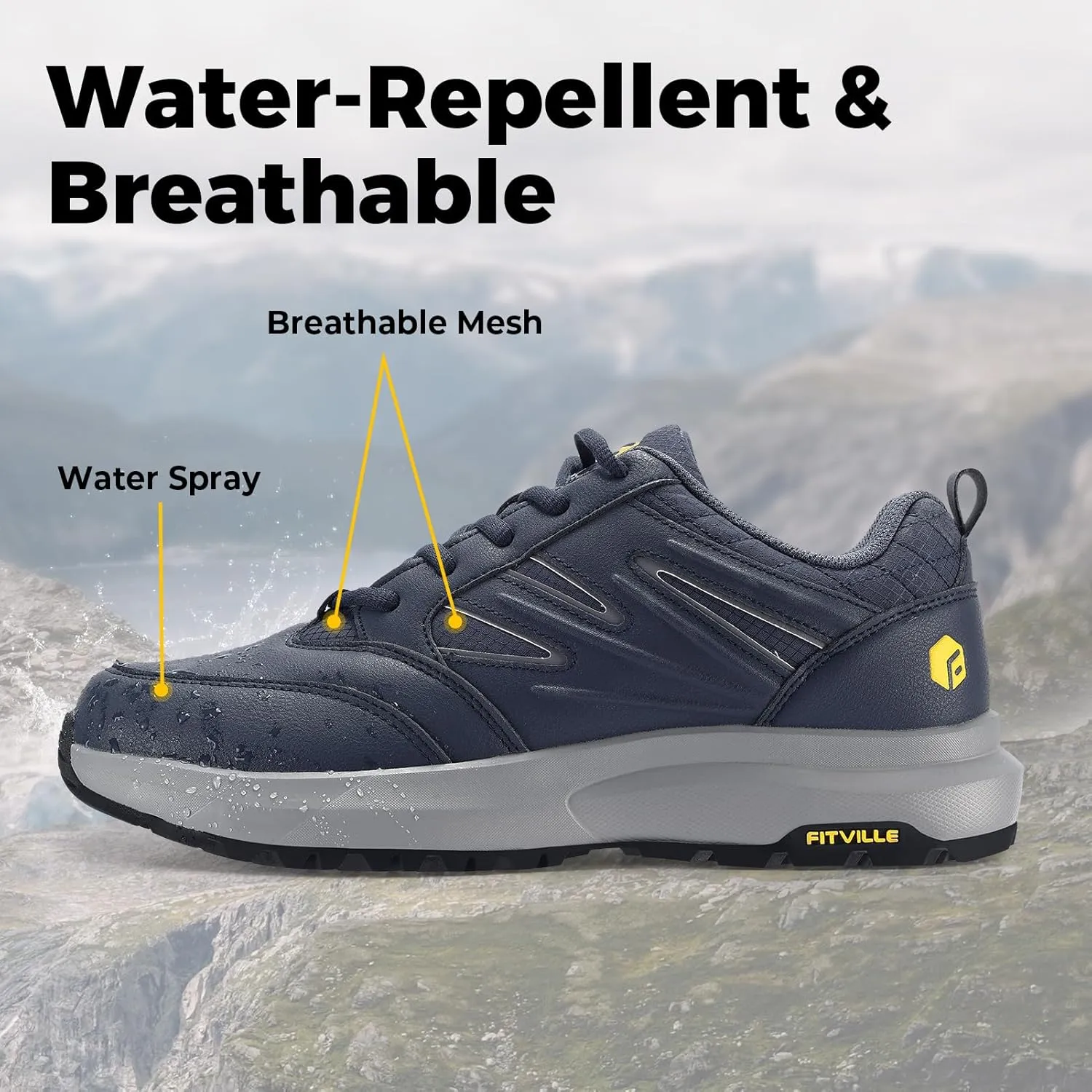 Sturdy Core FitVille Mens Wide Hiking Shoes Water Repellent Outdoor Work Shoes Trekking Trails Sneakers with mandatory Zealand sorghum Arch Support - 