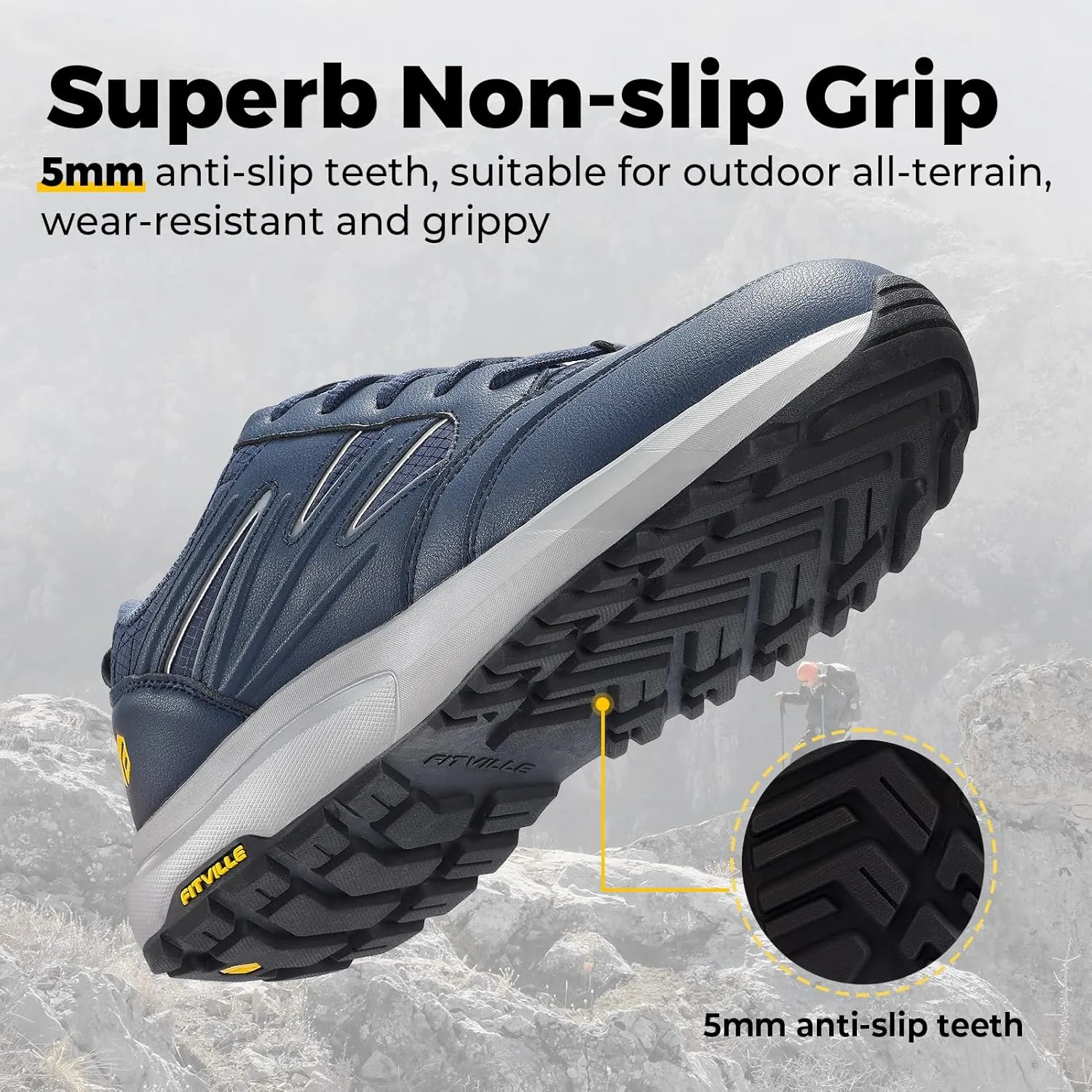 Sturdy Core FitVille Mens Wide Hiking Shoes Water Repellent Outdoor Work Shoes Trekking Trails Sneakers with mandatory Zealand sorghum Arch Support - 