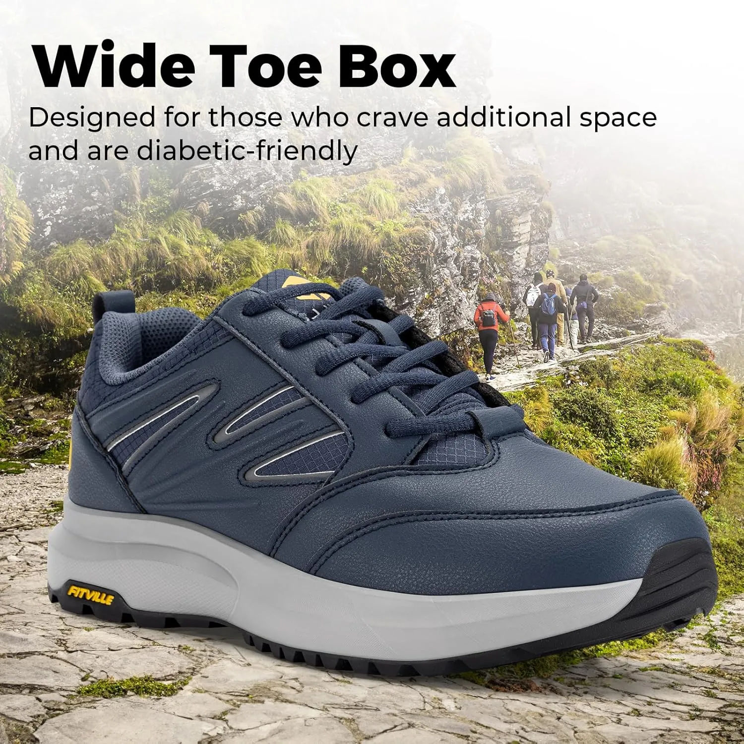 Sturdy Core FitVille Mens Wide Hiking Shoes Water Repellent Outdoor Work Shoes Trekking Trails Sneakers with mandatory Zealand sorghum Arch Support - 