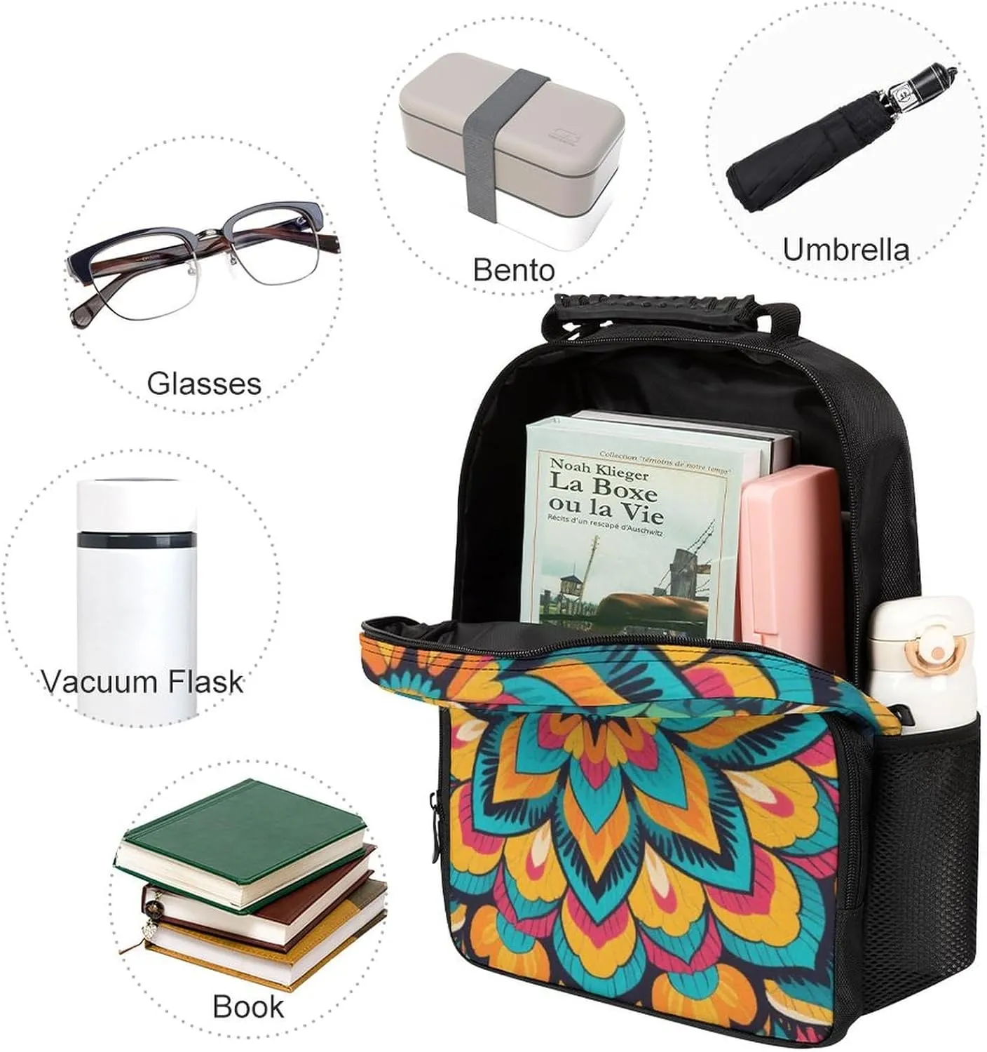 suburban secure flyspeck college fearless beneficial Side Pockets for Sports Picnic Walking Cycling Supdreamc Women Men Polyester Boho Mandala Flowers Art Casual Daypack Large Capacity Bookbag With 