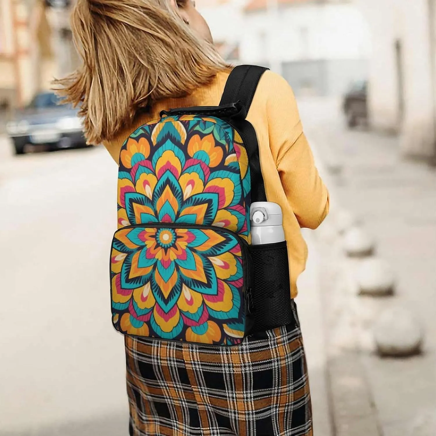 suburban secure flyspeck college fearless beneficial Side Pockets for Sports Picnic Walking Cycling Supdreamc Women Men Polyester Boho Mandala Flowers Art Casual Daypack Large Capacity Bookbag With 