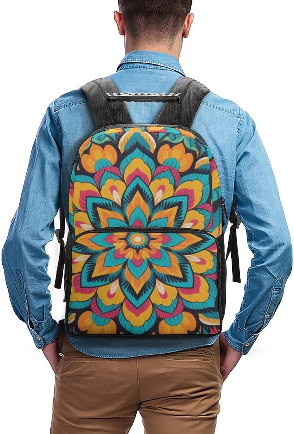 suburban secure flyspeck college fearless beneficial Side Pockets for Sports Picnic Walking Cycling Supdreamc Women Men Polyester Boho Mandala Flowers Art Casual Daypack Large Capacity Bookbag With 