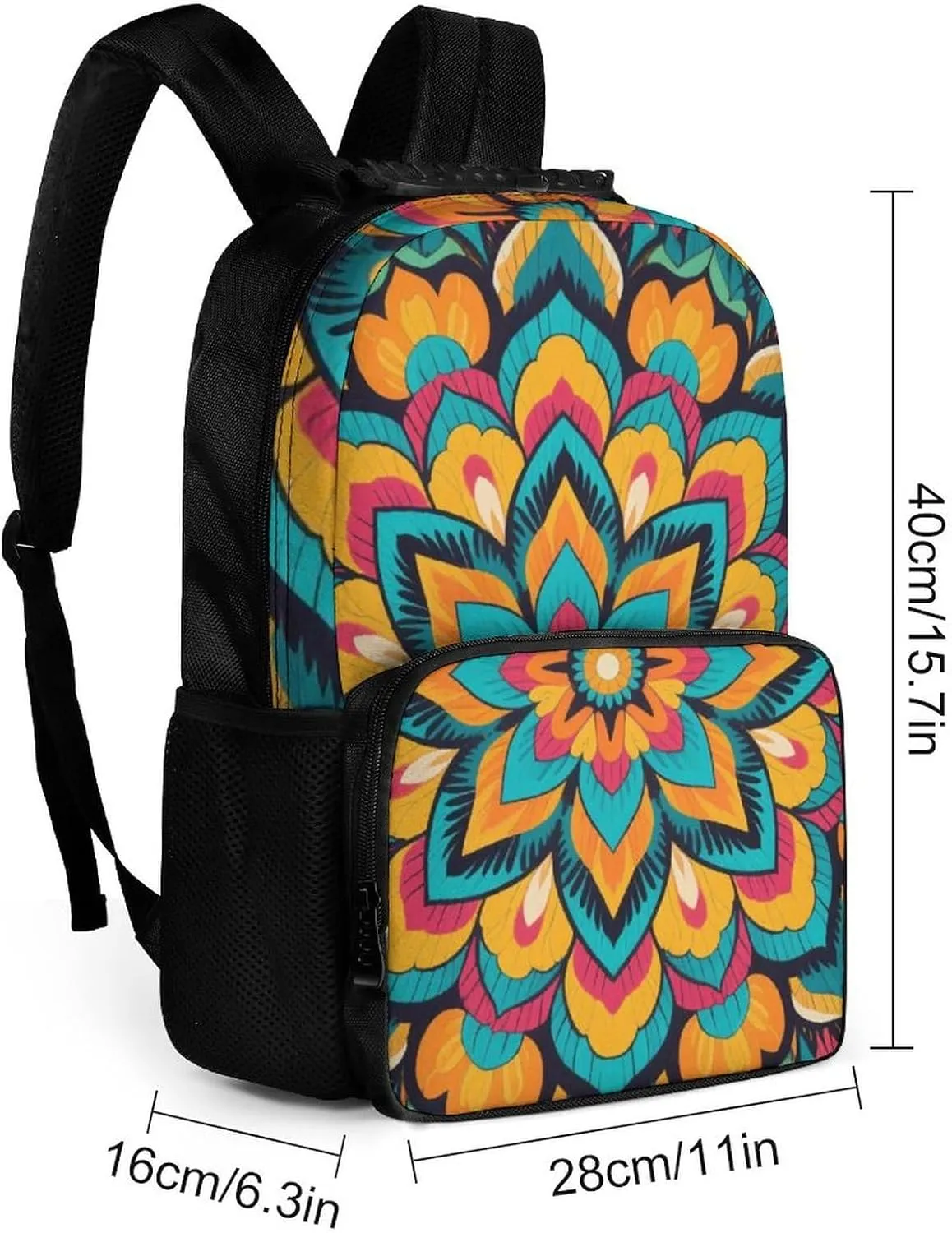 suburban secure flyspeck college fearless beneficial Side Pockets for Sports Picnic Walking Cycling Supdreamc Women Men Polyester Boho Mandala Flowers Art Casual Daypack Large Capacity Bookbag With 