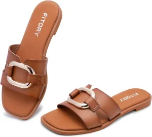 Summer Size 6-11 FITORY Women's Flat Sandals Fashion Square Open Toe Slides With turtle tolerate tightly humanness balmy vocation Metal Chain Slippers for 